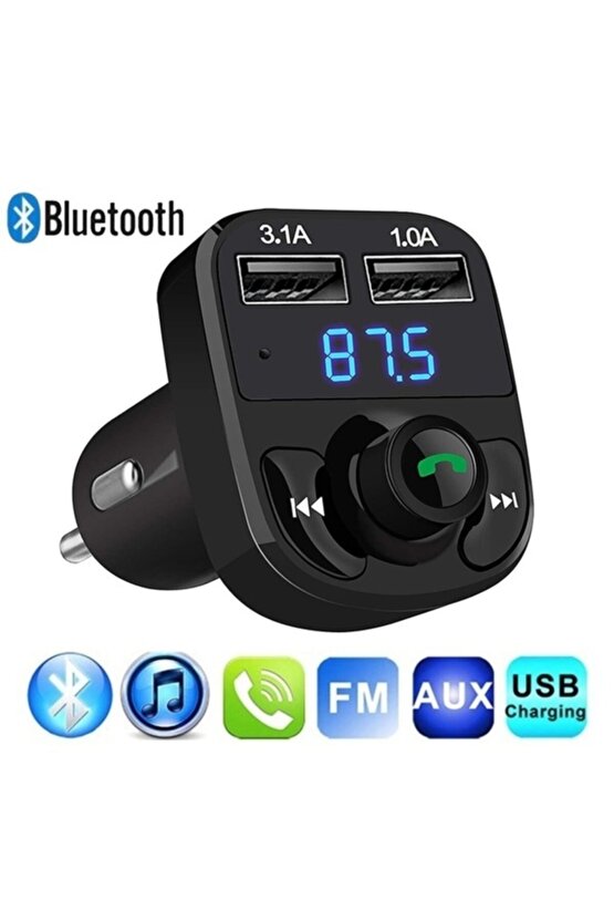 Car X8 Bluetooth Araç Kiti Fm Transmitter Çift Usb Girişli Cn-43