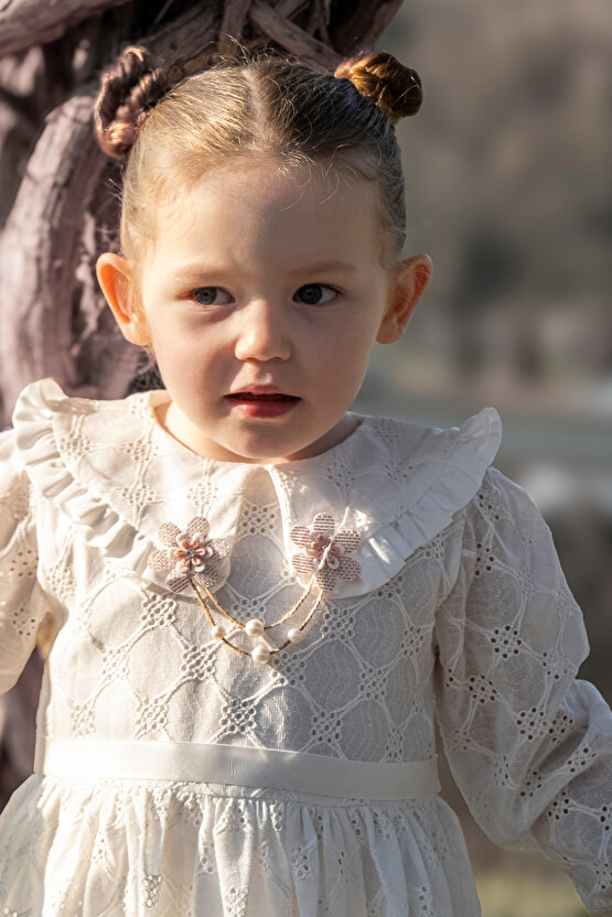 Kız Bebek Elbise Kız Çocuk Elbise Doğum Günü Parti Düğün Elbise Uzun Kol Astarlı Dantelli Bebek Giyi