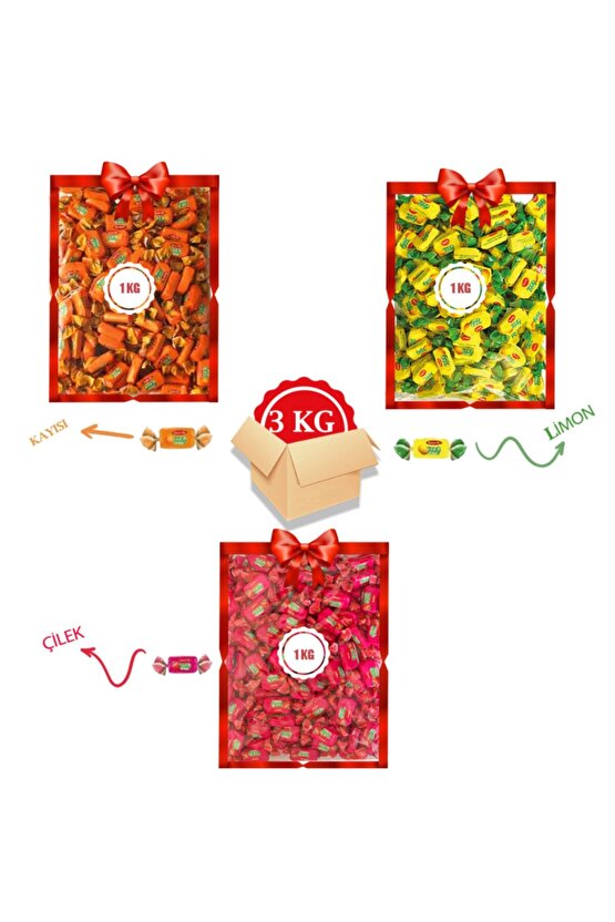 Bayram Şekeri 3 X 1 Kg Bayram Kolisi ( Tofy Kayısı, Tofy Limon, Tofy Çilek)