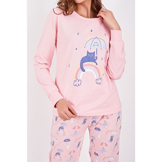 Rolypoly Rainbow Somon Kadın Uzun Kol Pijama Takım