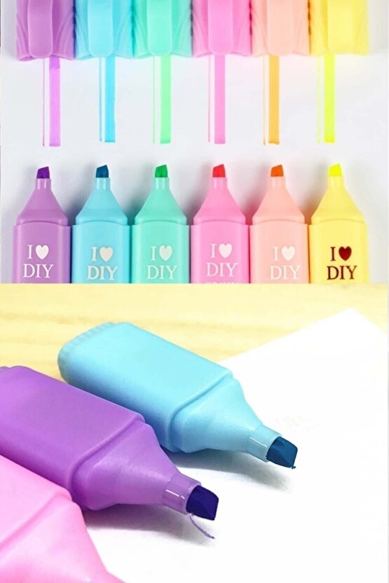Mini Fosforlu Kalem 6lı Öğrenci Işaretleme Kalemi - Pastel Renkler