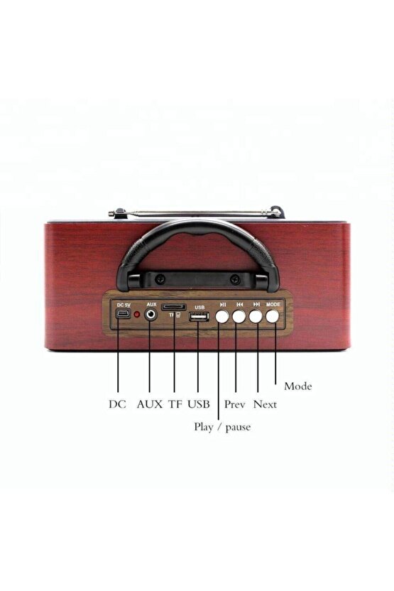 Ahşap Görünümlü Nostaljik Radyo Usb Aux Bluetooth Hoparlör Uzaktan Kumanda M-113bt