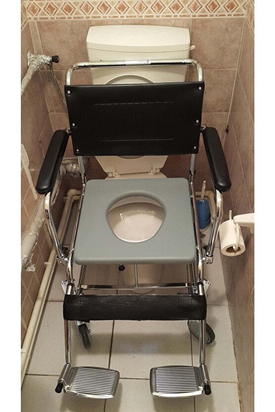 Tekerlekli Tuvalet Ve Banyo Sandalyesi Klozete Uyumlu Hasta Tuvaleti