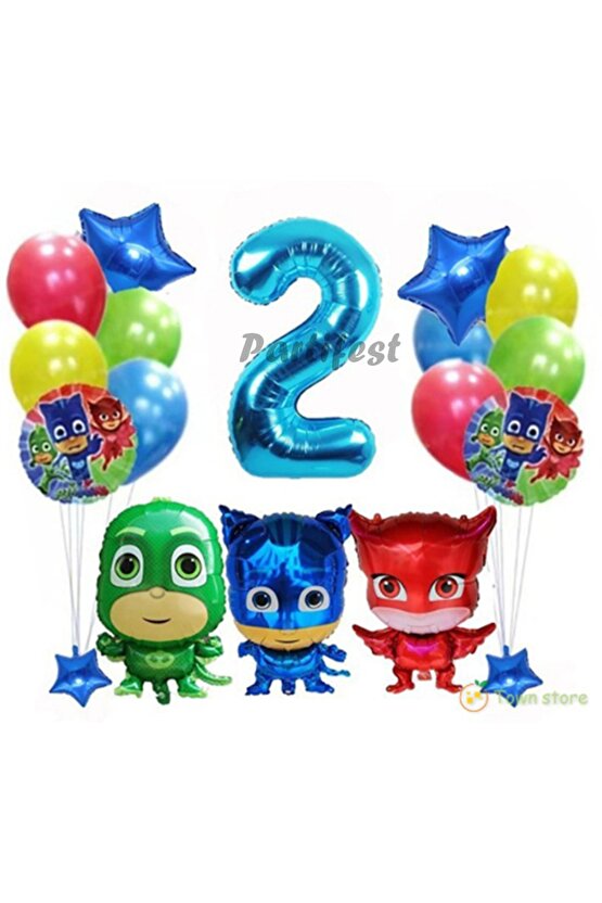 Pijamaskeliler 2 Yaş Balon Seti Pjmasks Konsept Helyum Balon Set Pijamaskeli Doğum Günü Set