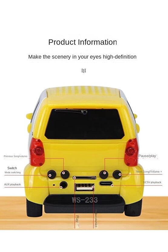 Mini Smart Oto Tasarımlı Bluetooth Hoparlör Sd Kart Usb Fm Radyolu Kablosuz Speaker