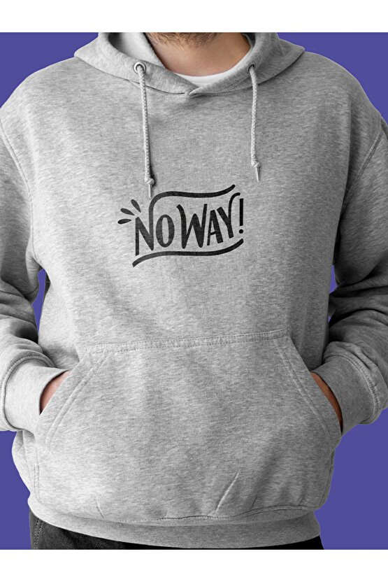 Noway Baskılı Tasarım 3 Iplik Kalın Gri Hoodie Sweatshirt