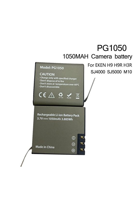 2 Adet Pg1050 Batarya Eken Aksiyon Kamera Bataryası 3.7v 1050mah 3.885wh
