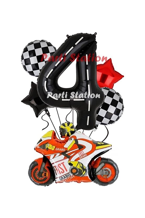 Motosiklet Yarış Motoru Konsept 4 Yaş Balon Set Motosiklet Doğum Günü Balon Set