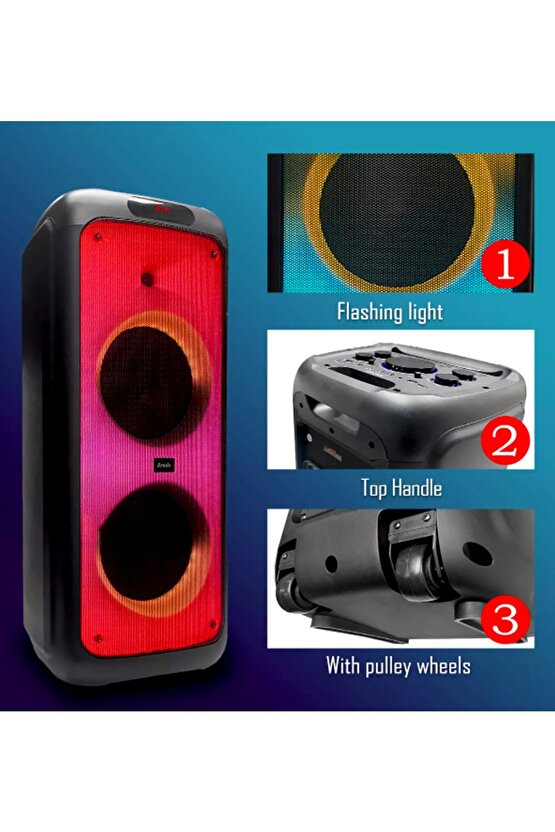 Kablosuz Mikrofonlu Karaoke Bluetooth Hoparlör Tekerlekli Taşınabilir Speaker Partybox