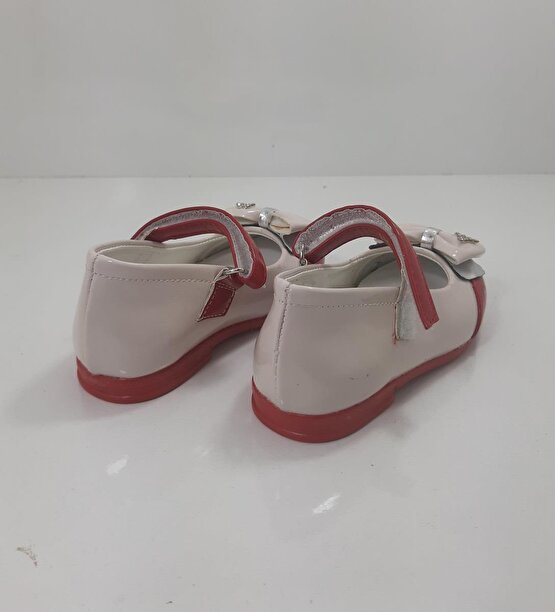 Fiyra Beyaz-Kırmızı Taşlı Kurdaleli El Yapımı Ortopedik İlk Adım Bebe Babet