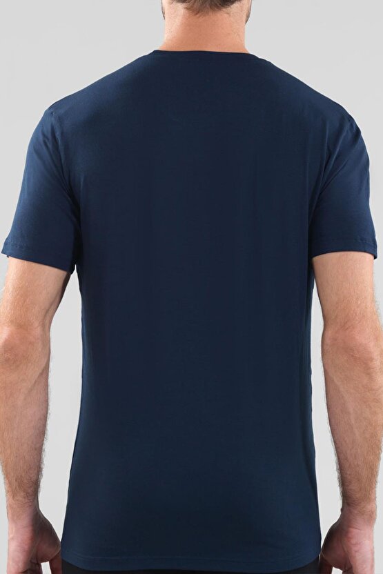9306 Erkek Silver Sıfır Yaka Kısa Kol Lacivert T-shirt