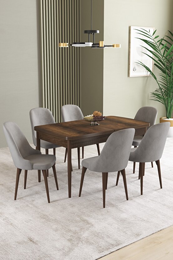 Ikon Barok Desen 80x132 Mdf Açılabilir Yemek Masası Takımı 6 Adet Sandalye