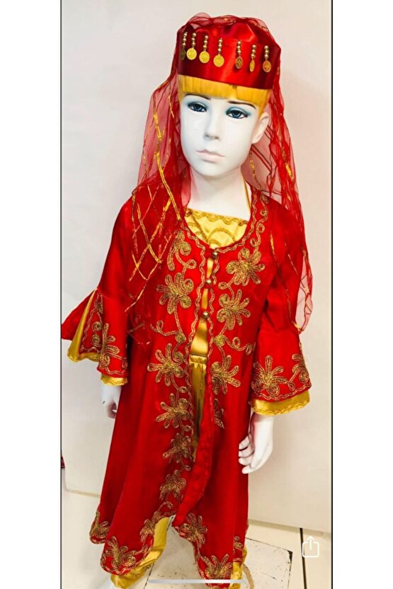 Kırmızı Monoray Kız Çocuk Bindallı Kına Gecesi Kıyafeti