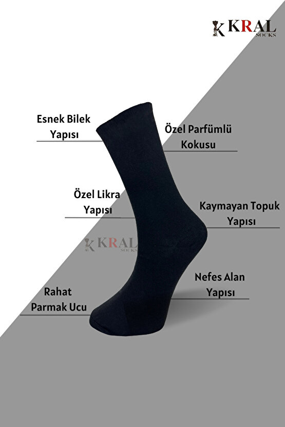 Kral 12li Yazlık Penye Erkek Orta Uzun Çorap Parfümlü Siyah