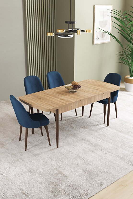 Ikon Meşe Desen 80x132 Mdf Açılabilir Mutfak Masası Takımı 4 Adet Sandalye