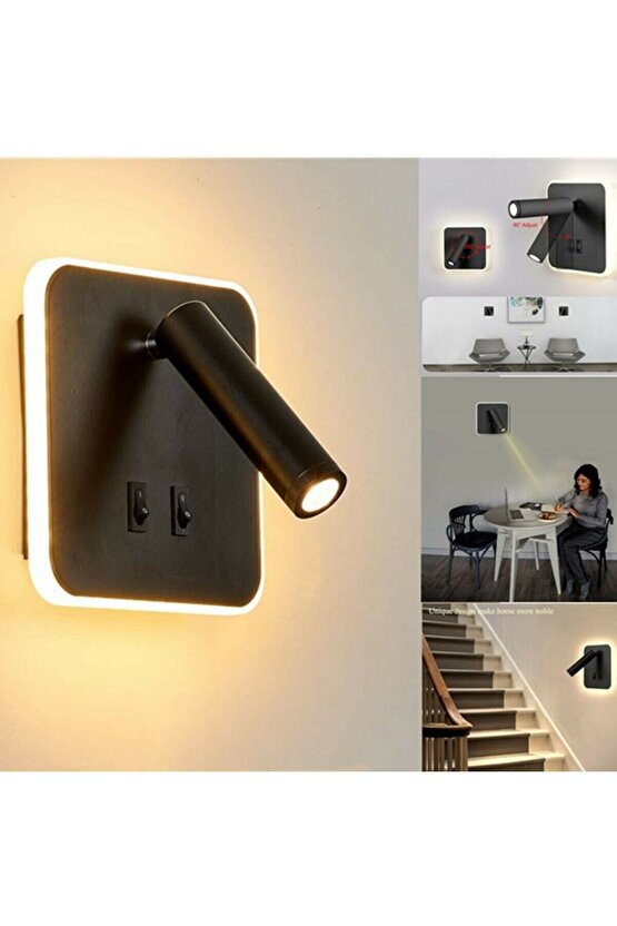 12 Watt Gün Işığı USB Girişli Açma - Kapama Düğmeli İç Mekan Dekoratif Led Aplik, Modern Led Armatür