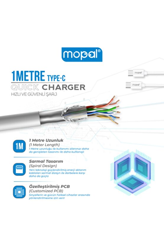 Mopal Yeni Nesil Type C Şarj Başlığı Ve Type C Data Kablosu 5v 3a M12