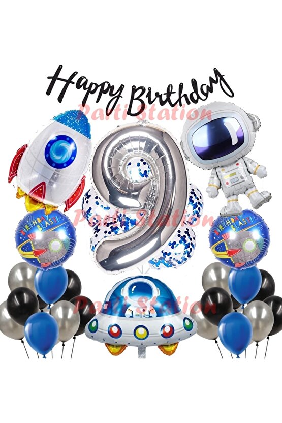 Space Uzay Konsept 9 Yaş Balon Seti Astronot Roket Doğum Günü Parti Balon Seti Uzay Galaksi Balon