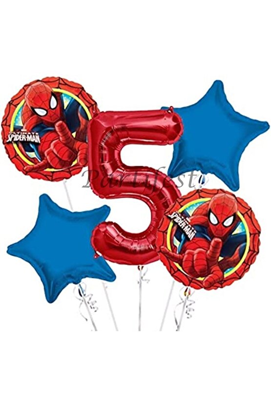 Spiderman Örümcek Adam 5 Yaş Balon Set Balon Folyo Set Spiderman Konsept Doğum Günü Set Yaş Balon