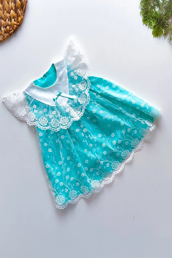Yazlık Elbise Kısa Kollu Tüllü Tütü Astarlı Kız Çocuk Elbise Bebek Giyim Kız bebek elbise