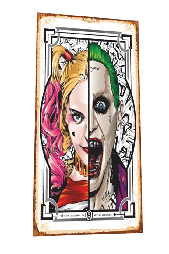 Harley Quinn Joker Oyun Kağıdı Mini Retro Ahşap Poster