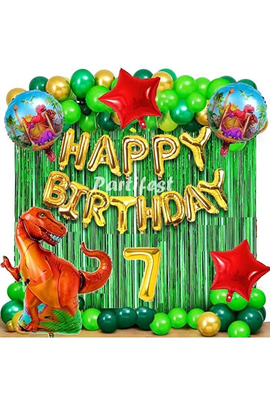 Dinazor 7 Yaş Balon Seti Dinosaur Konsept Helyum Balon Set Şimşek Dinazor Doğum Günü Set