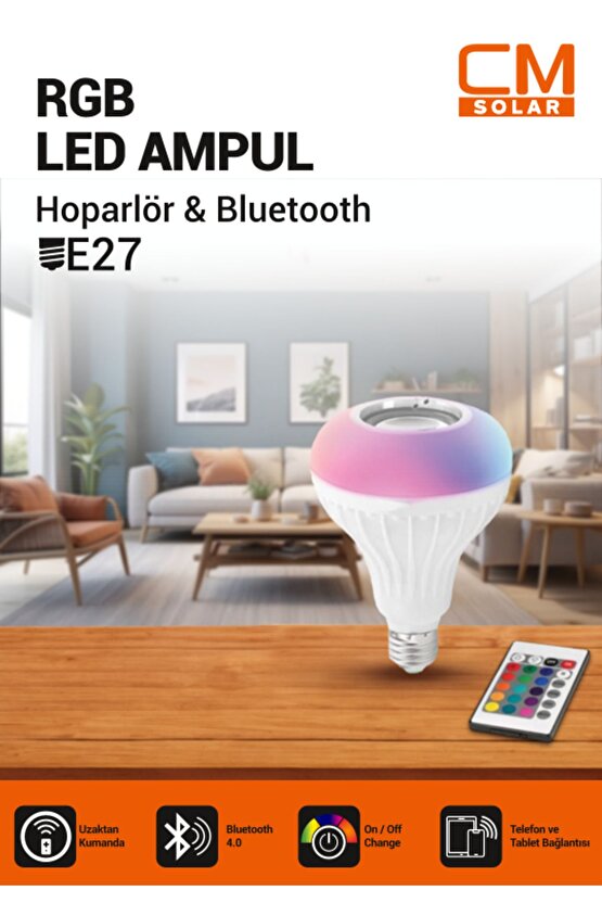 Hoparlör & Bluetooth RGB Ampul Uzaktan Kumanadalı E27 Duy