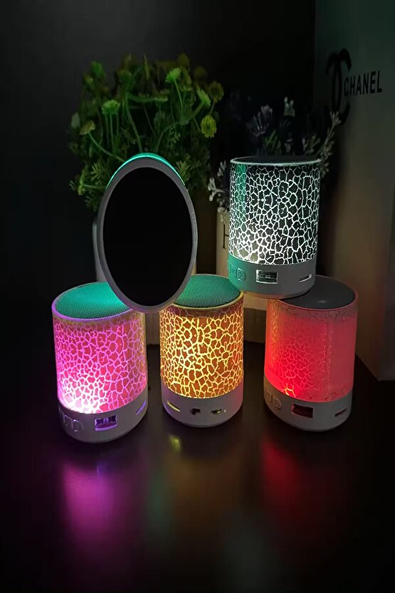 Mini Taşınabilir Mikrofonlu Bluetooth Hoparlör RGB LED Işık Parti Hoparlörü Ses Bombası