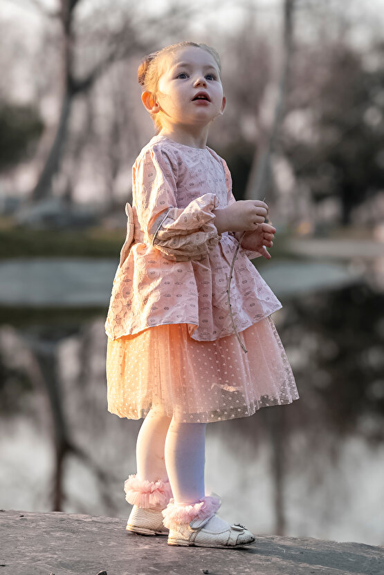 Kız Bebek Elbise Kız Çocuk Elbise Doğum Günü Parti Düğün Elbise Tüllü Uzun Kol Astarlı Bebek Giyim