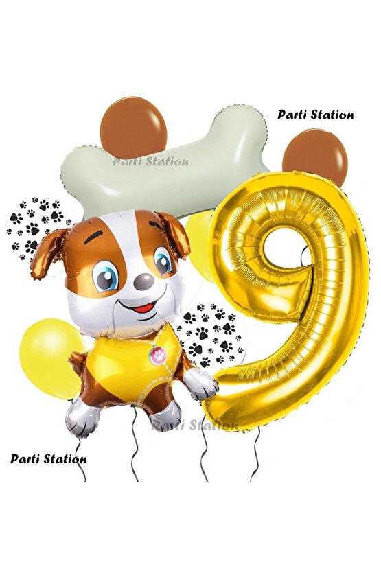 Paw Patrol İş Araçları İnşaat İşçisi Köpek Rubble 9 Yaş Balon Set Pav Petrol Konsept Doğum Günü Set