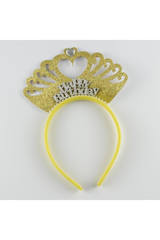 1 Adet Happy Birthday Altın Gold Renk Parlak Prenses Taçlı Eva Doğum Günü Parti Tacı 1 Adet