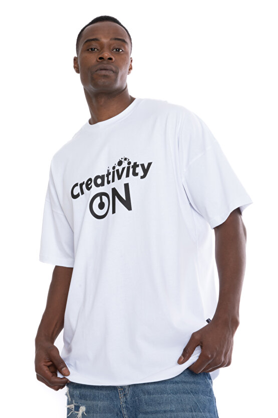 %100 Pamuk Beyaz Unisex Oversize Kısa Kollu T-Shirt | Creativity On