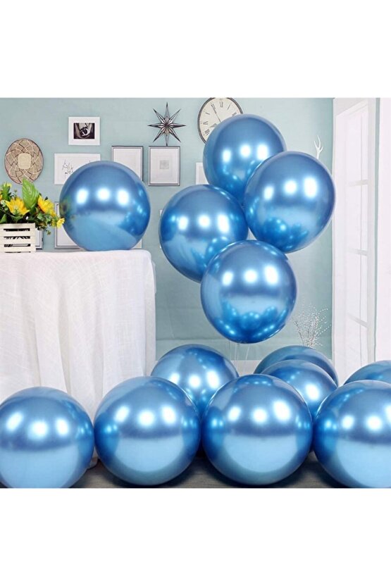 12 Krom Metalik Mavi Balon 5 Adet