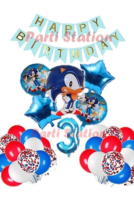 Sonic Tilki Konsept 3 Yaş Balon Set Sonic Doğum Günü Lacivert Balon Set