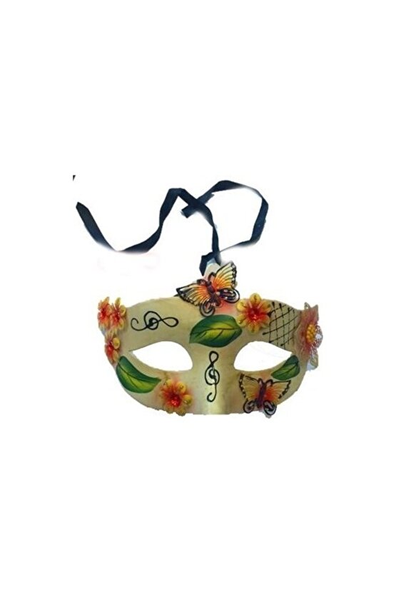 Kelebek Ve Çiçek Işlemeli Venedik Maskesi Kırmızı Renk 10x18 Cm