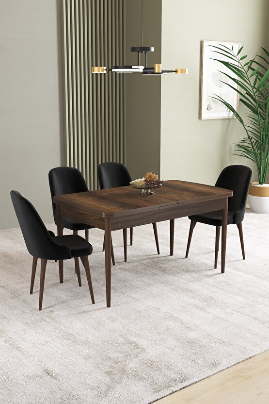 Ikon Barok Desen 80x132 Mdf Açılabilir Mutfak Masası Takımı 4 Adet Sandalye