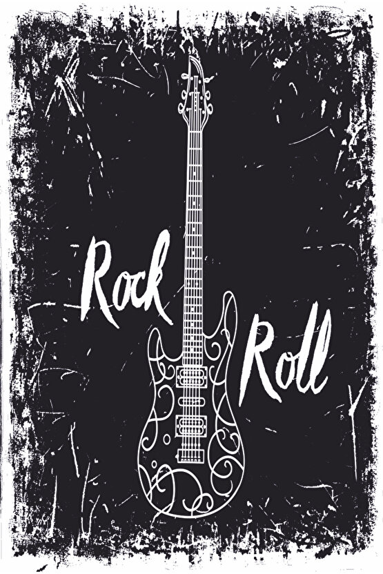 rock and roll elektro gitar müzik eskitilmiş nostaljik retro ahşap poster