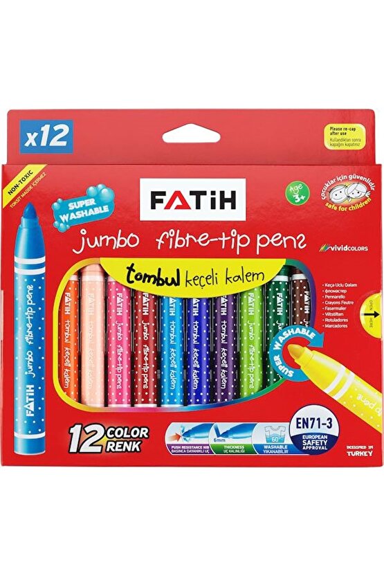 Keçeli Kalem 12 Renk Yıkanabilir Jumbo 34260