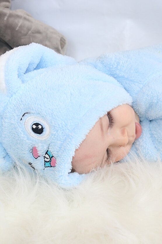 Welsoft Peluş Erkek Bebek Fermuarlı Tavşan Bebek Uyku Tulumu Bebek Tulumu
