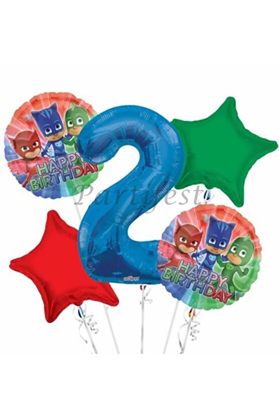 Pjmasks 2 Yaş Balon Set Pijamaskeliler Folyo Balon Set Konsept Doğum Günü Set Yaş Balon