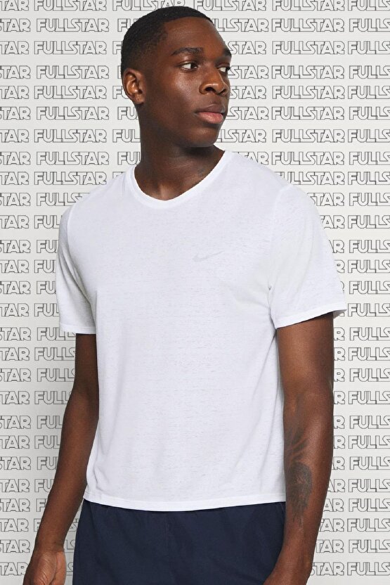 Dri Fit Miler White T-Shirt Reflektörlü Amblemli Beyaz Erkek Koşu Spor Tişörtü