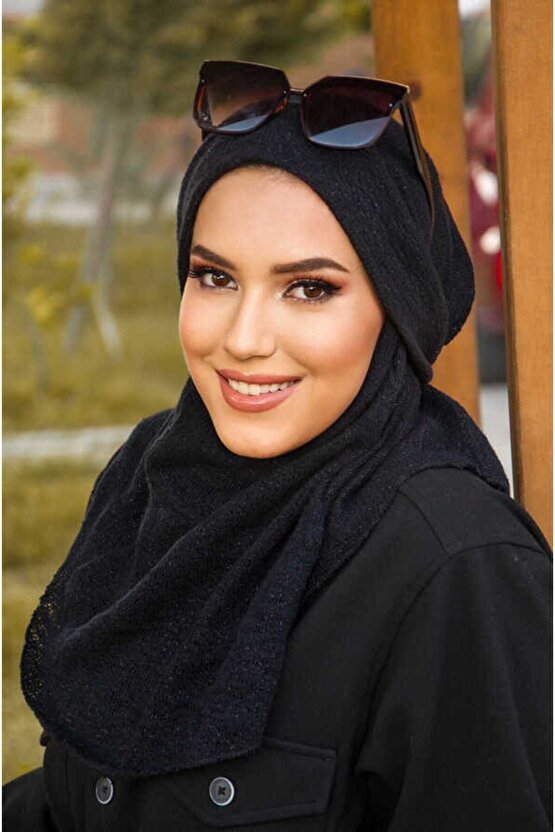 Siyah Triko Kışlık Oversize Hijab