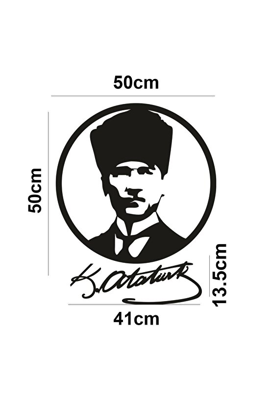 Siyah Atatürk Portresi Ve Imzası Dekor Tablo Mdf Ahşap Lazer Kesim Duvar Panosu 3mm 65*50