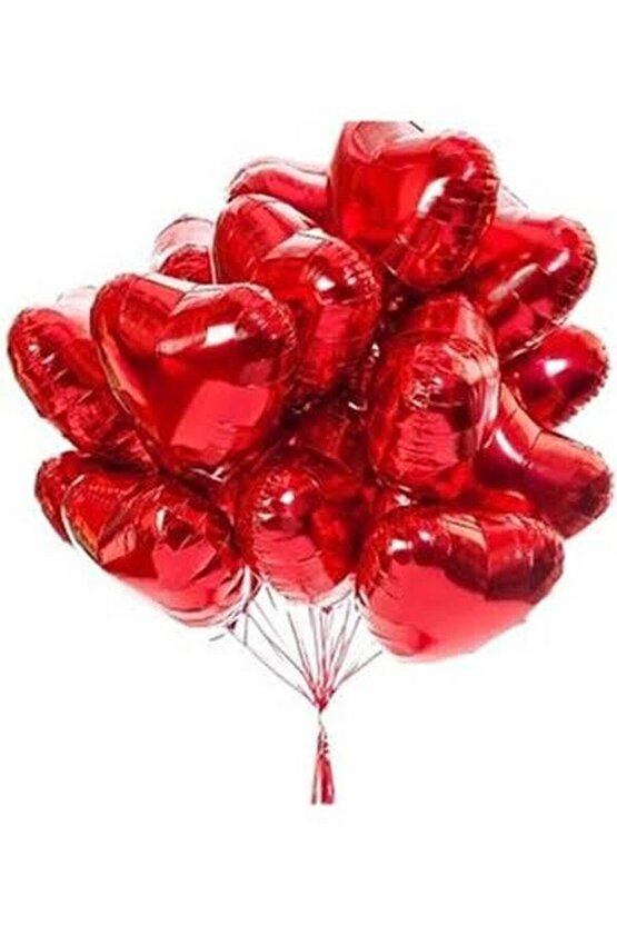 Kırmızı Renk Kalp Folyo Balon 10 Adet- 25 Cm