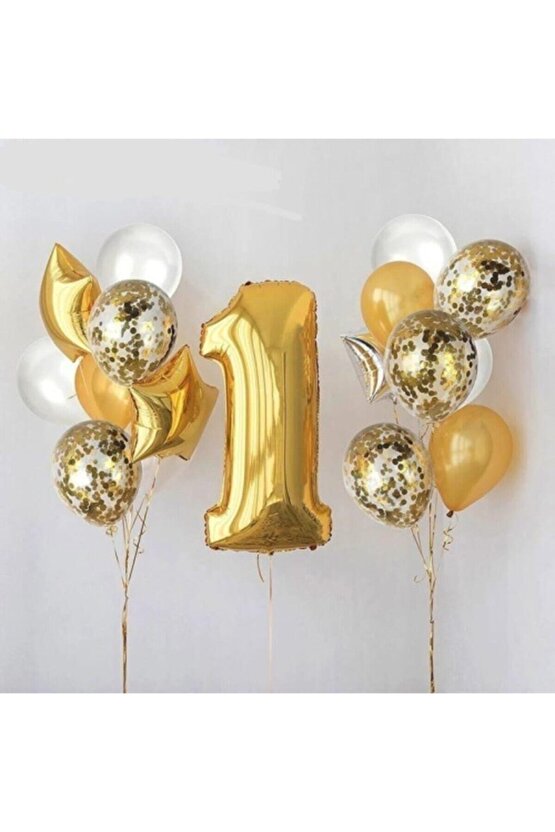1 Yaş Gold Folyo Balon Şeffaf Balon Seti Doğum Günü Parti Seti