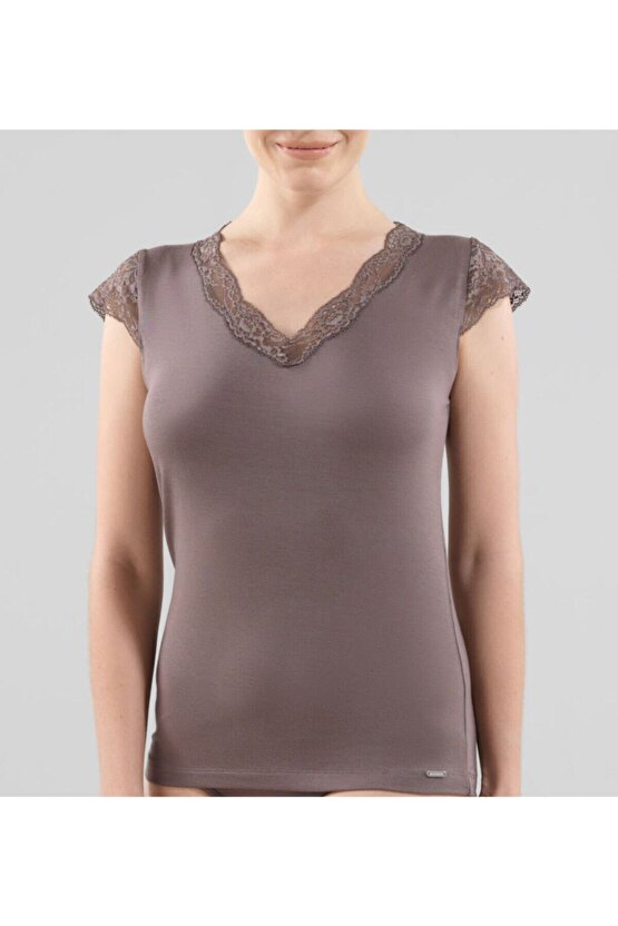 Kadın T-shirt 1348 - Kahverengi