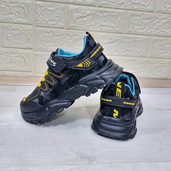 M.P one 232-3512 Siyah Sarı Cırtlı Fuspetli Çocuk Spor Ayakkabı