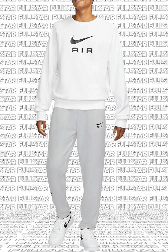 Air French Terry Crew Sweatshirt Loose Fit Bol Kesim Beyaz Sweatshirt Beyaz