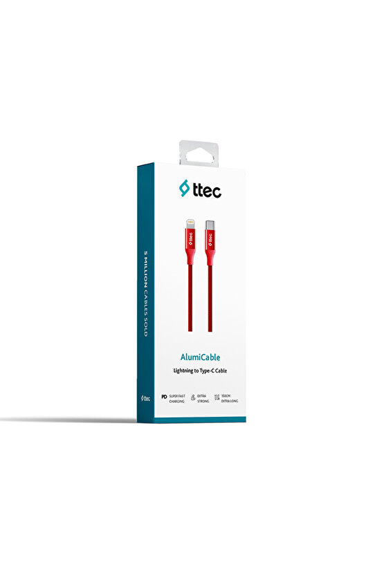 AlumiCable USB-C - Lightning Hızlı Şarj Kablosu 150cm 2DK41K,Kırmızı