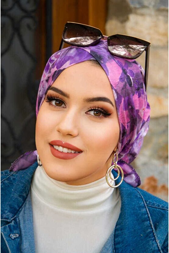 Mürdüm Lila Desenli Çapraz Bantlı Bone
